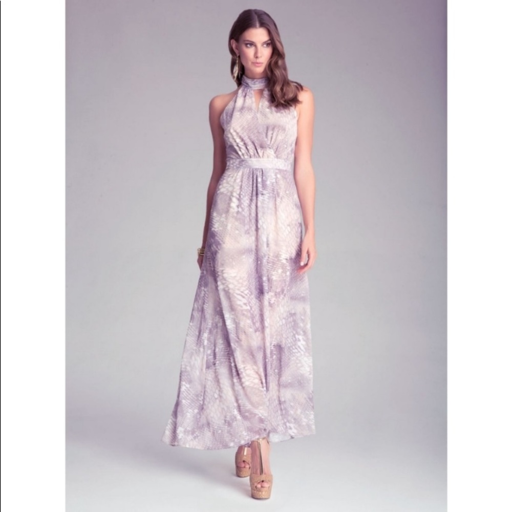 Bebe halter maxi dress animal print